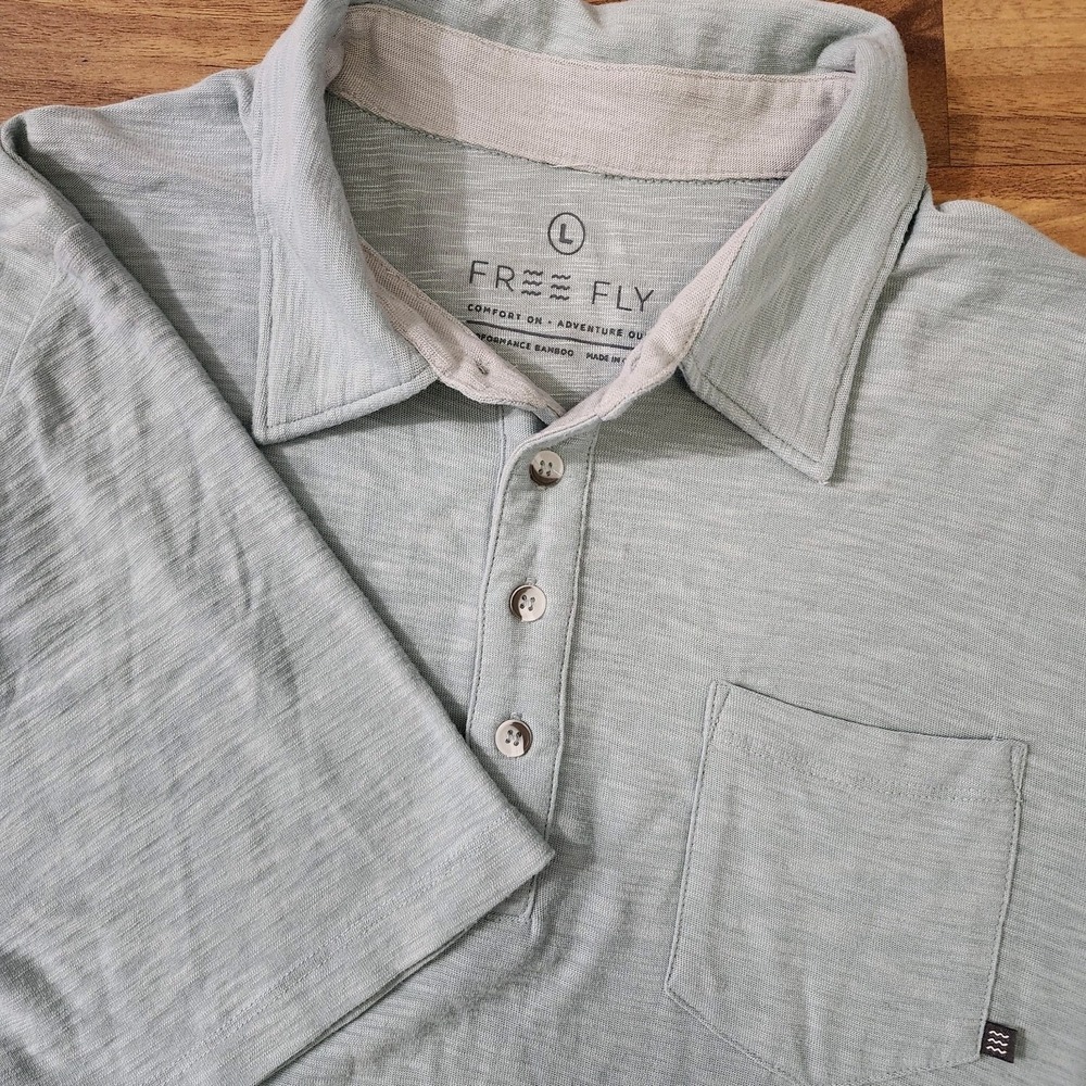 Free Fly Bamboo Slub Pocket Polo Shirt Sea Glass Size Large Breathable